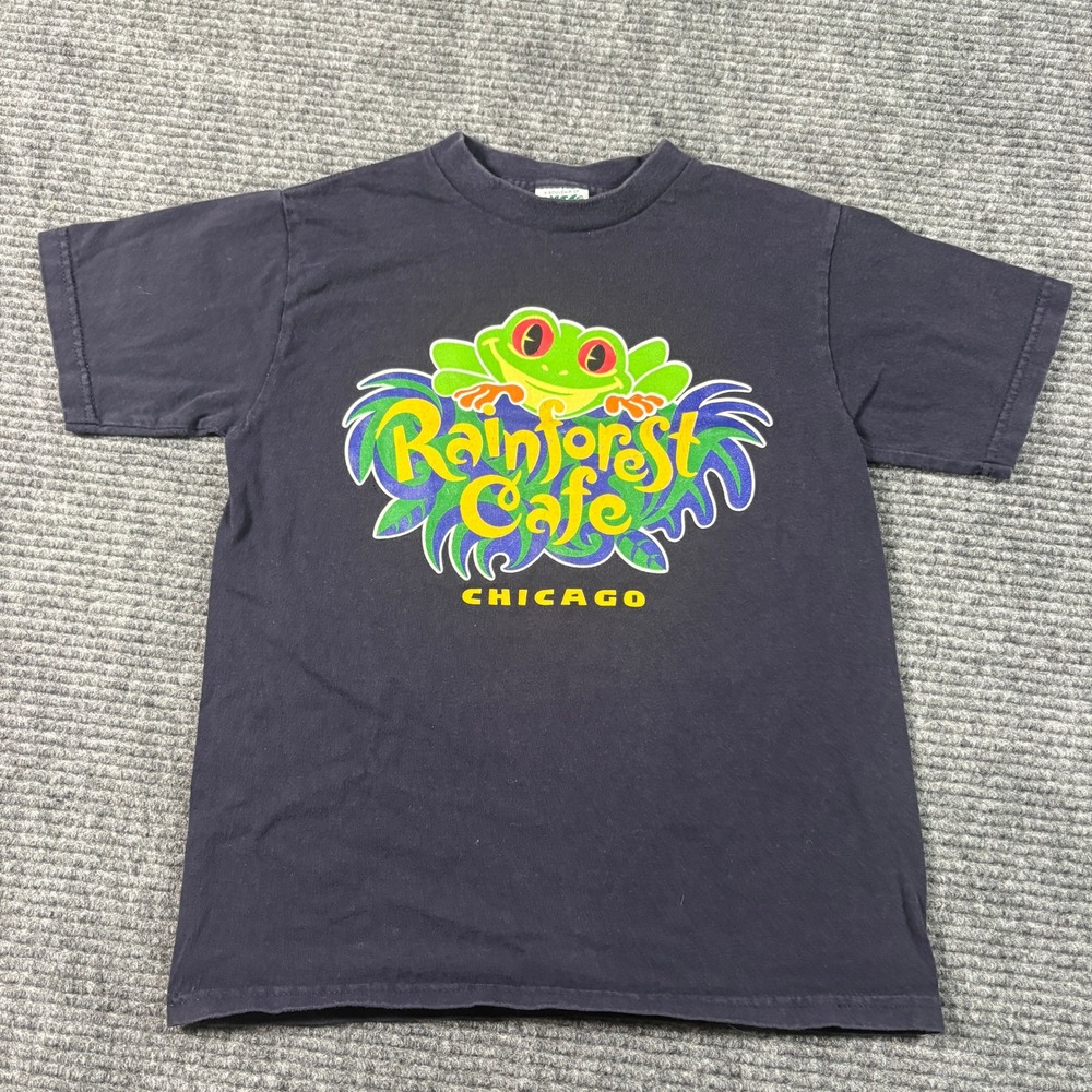 Vintage Rainforest Cafe Chicago Kids T-Shirt Navy Blue Frog Graphic Size Medium